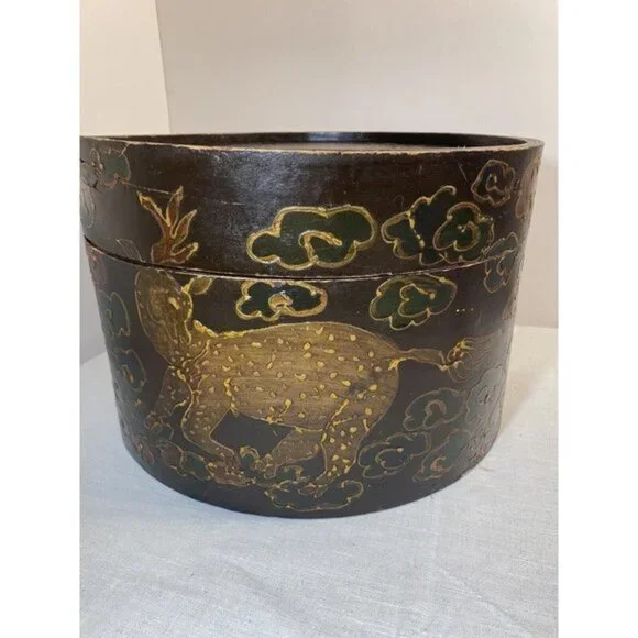 Antique Chinese Hat Box Hand Painted Rare - Picture 6 of 10